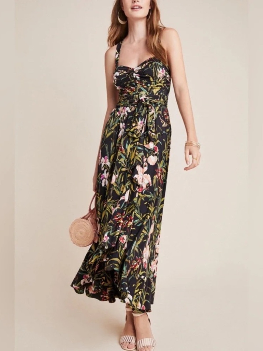 Anthropologie Maeve Gabriela Ruffled Floral Tropical Maxi Dress XS